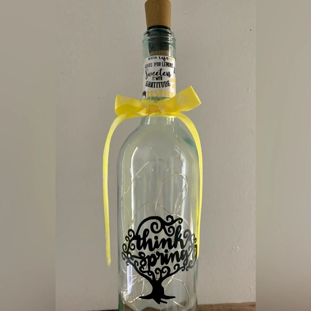Hand Crafted- ‘Think Spring’ Wine bottle lantern